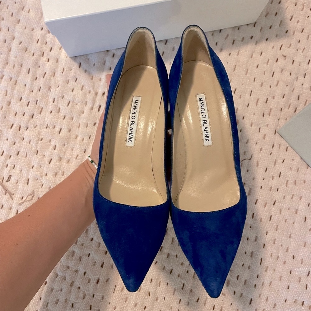 Manolo Blahnik cobalt blue suede BB 105 mm pumps size 38 - Picture 8 of 10